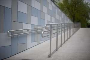 Public ADA ramp with handrail