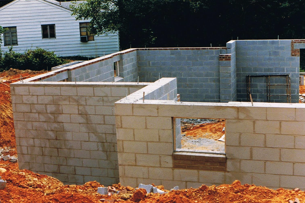 Basement foundation construction site